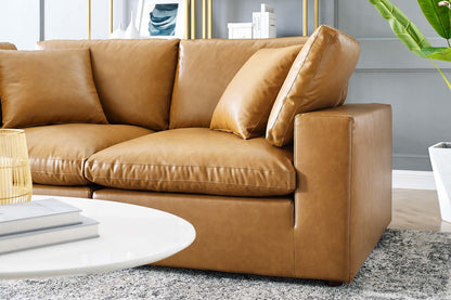 Commix Deep Seat Sectional Sofa, 2 Seater, Tan Imitation Leather