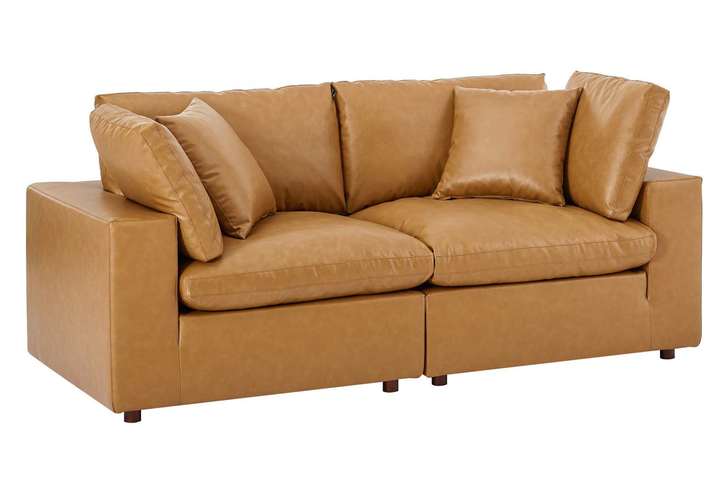 Commix Deep Seat Sectional Sofa, 2 Seater, Tan Imitation Leather