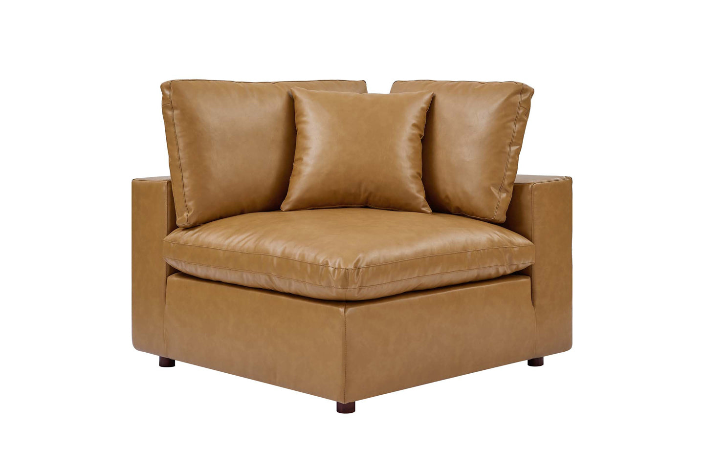 Commix Deep Seat Sectional Sofa, 2 Seater, Tan Imitation Leather