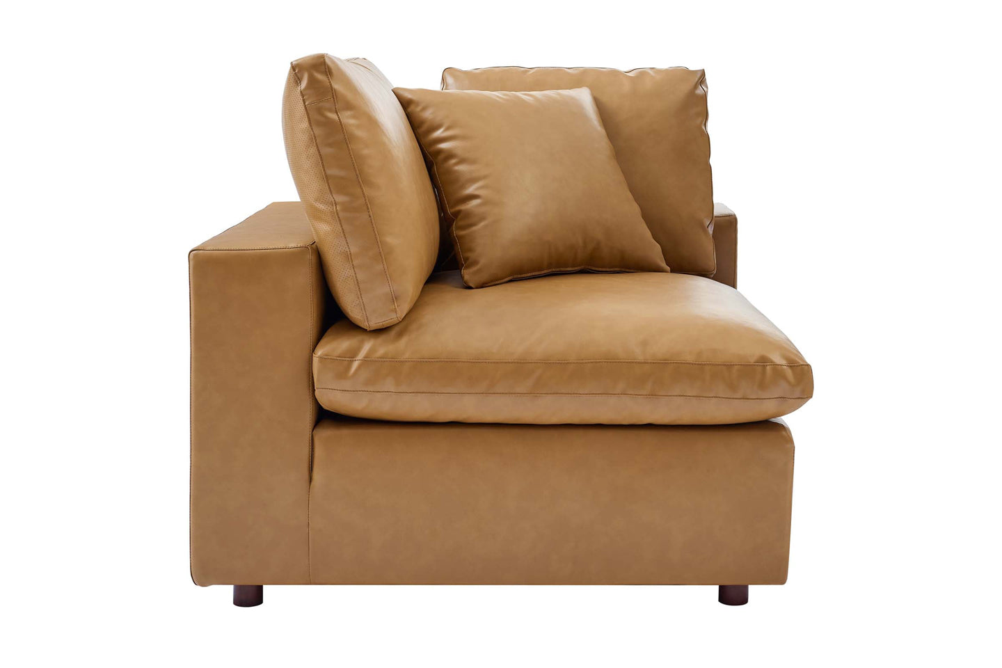 Commix Deep Seat Sectional Sofa, 2 Seater, Tan Imitation Leather