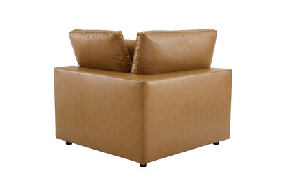 Commix Deep Seat Sectional Sofa, 2 Seater, Tan Imitation Leather