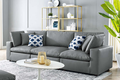 Commix Deep Seat Sectional Sofa, 3 Seater, Gray Imitation Leather