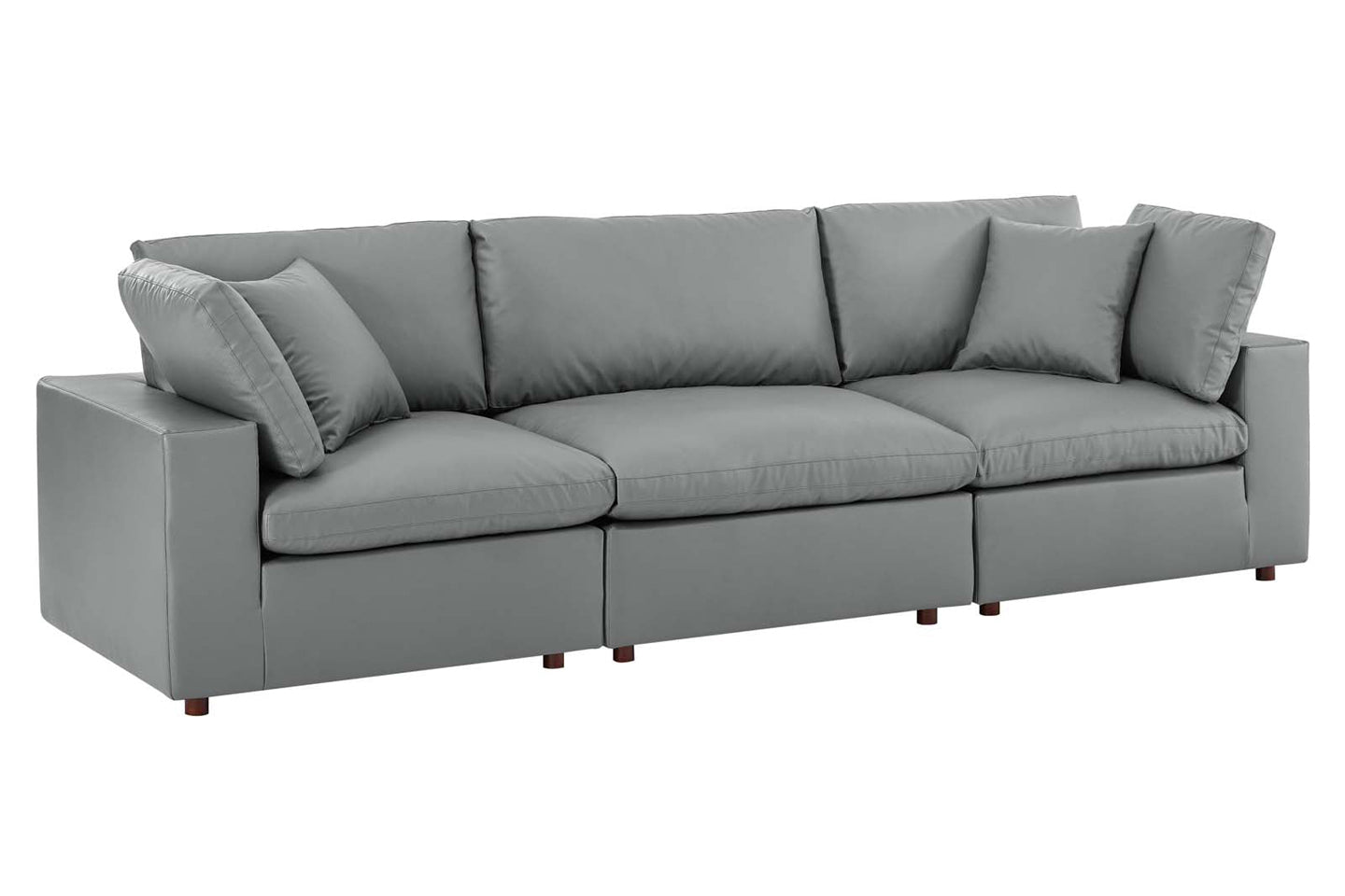 Commix Deep Seat Sectional Sofa, 3 Seater, Gray Imitation Leather