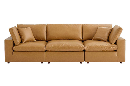 Commix Deep Seat Sectional Sofa, 3 Seater, Tan Imitation Leather