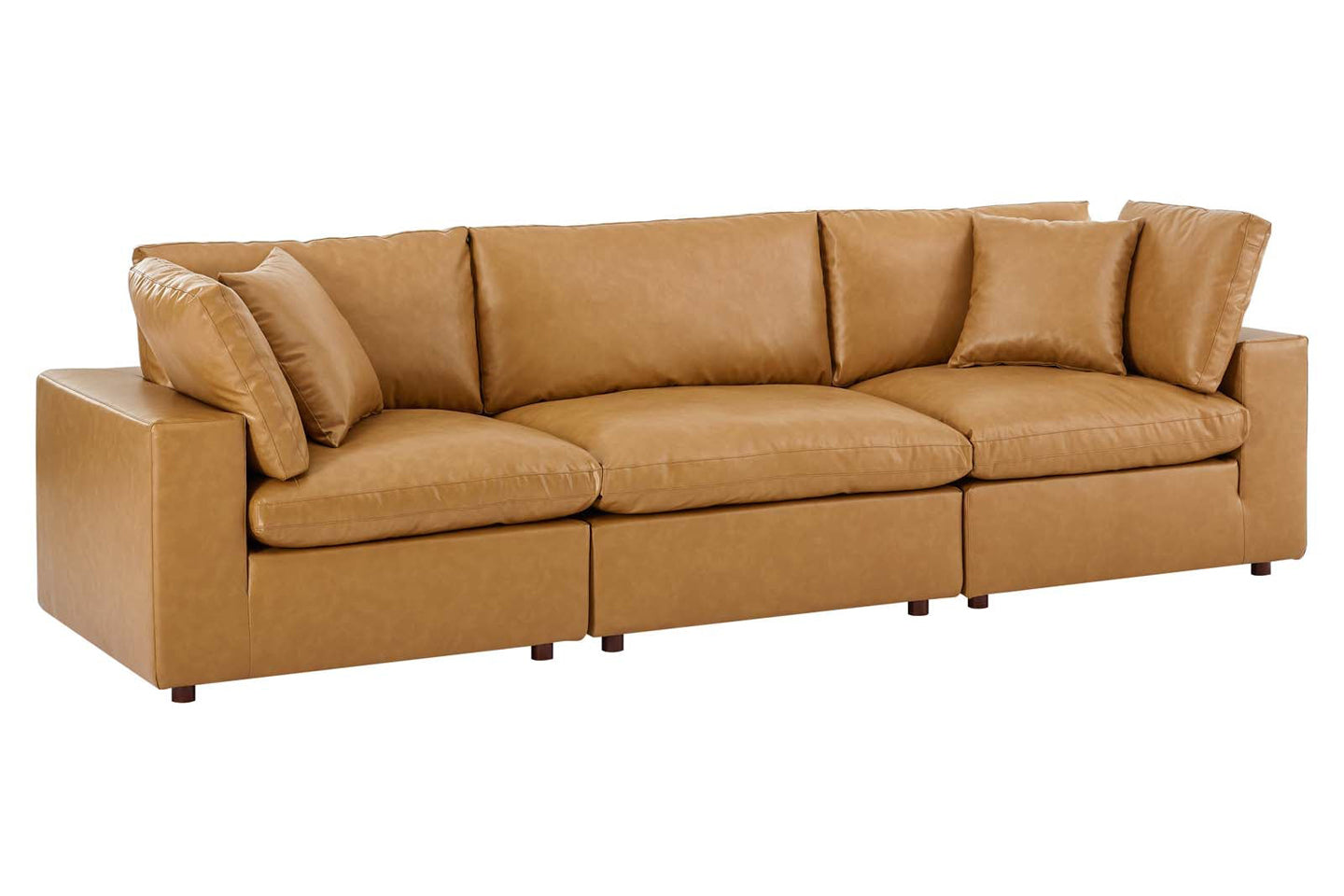 Commix Deep Seat Sectional Sofa, 3 Seater, Tan Imitation Leather