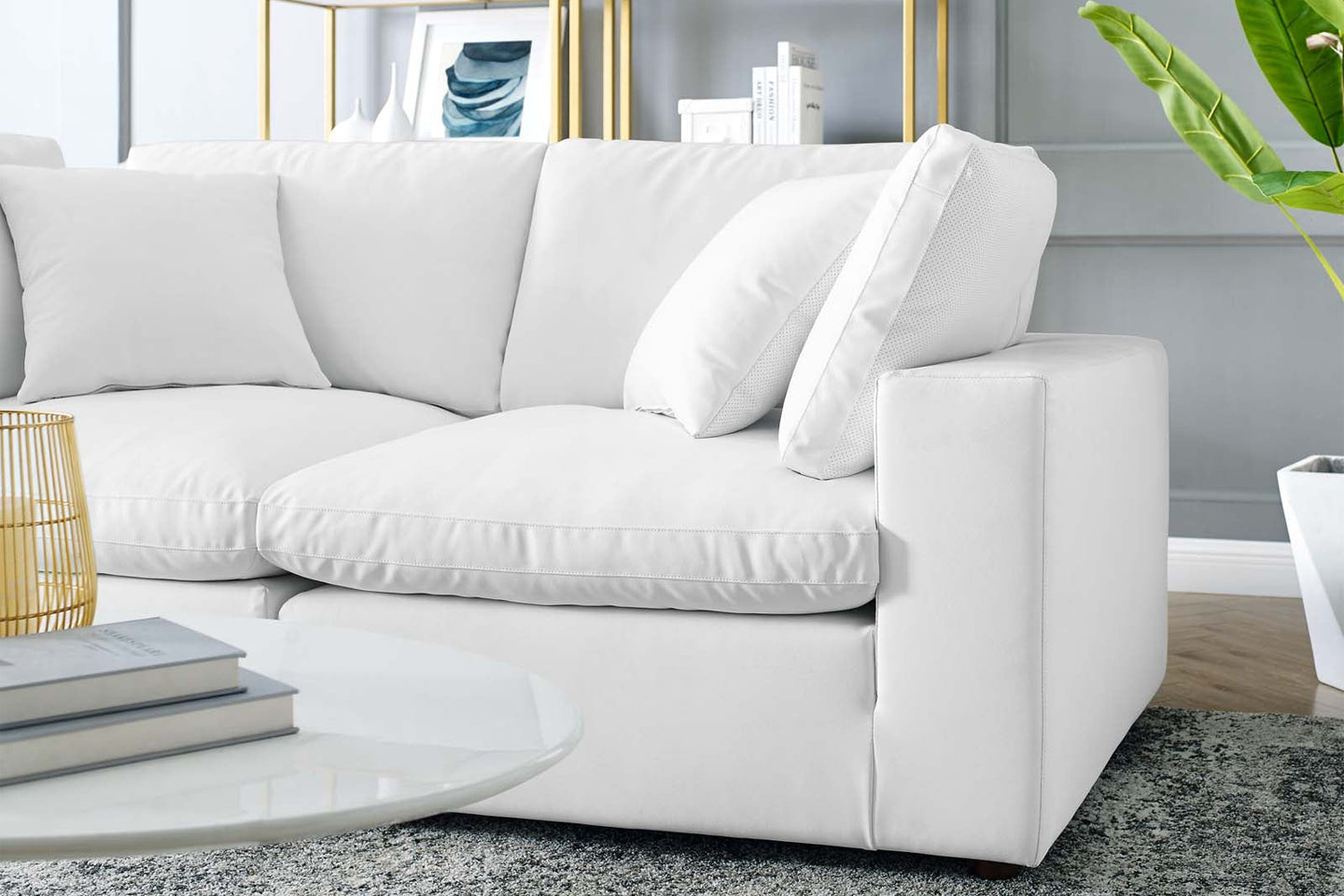 Commix Deep Seat Sectional Sofa, 3 Seater, White Imitation Leather