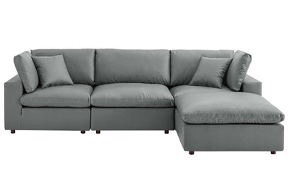 Commix Deep Seat Sectional Sofa With Ottoman, 3 Seater, Gray Imitation Leather