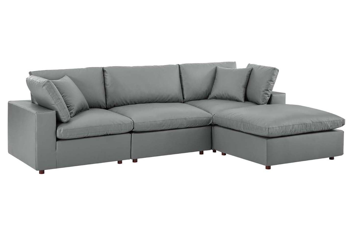 Commix Deep Seat Sectional Sofa With Ottoman, 3 Seater, Gray Imitation Leather