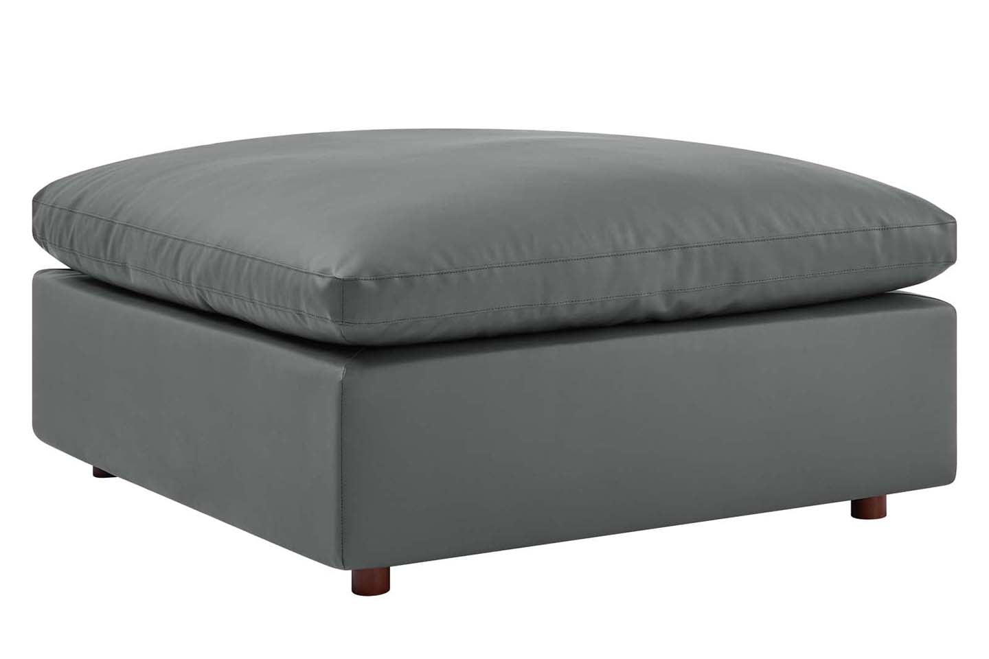 Commix Deep Seat Sectional Sofa With Ottoman, 3 Seater, Gray Imitation Leather