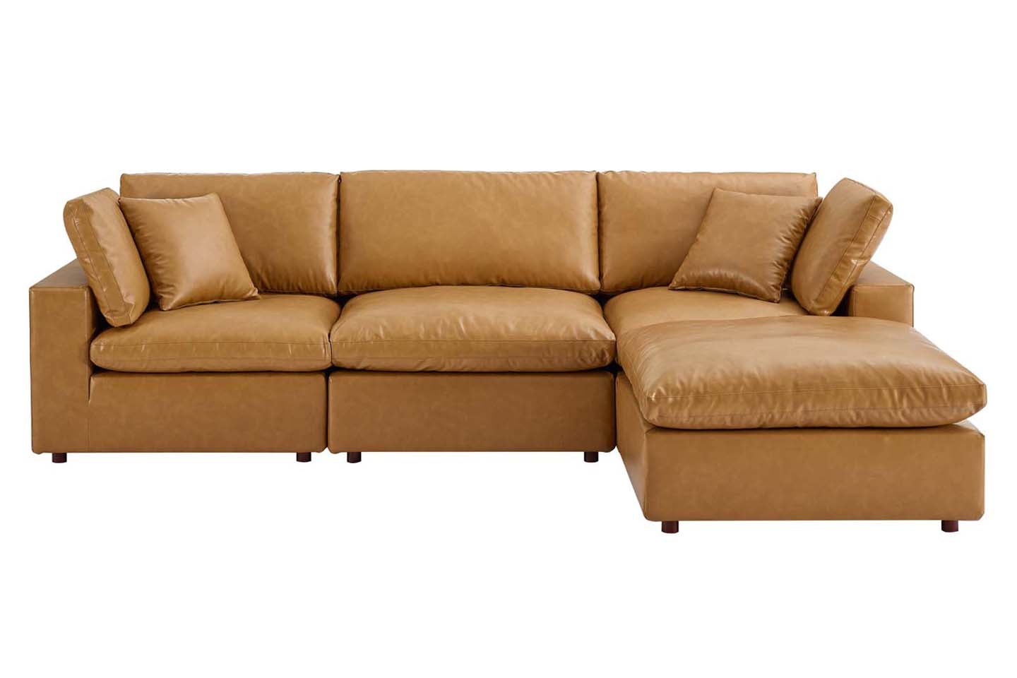 Commix Deep Seat Sectional Sofa With Ottoman, 3 Seater, Tan Imitation Leather