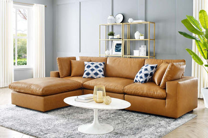 Commix Deep Seat Sectional Sofa With Ottoman, 3 Seater, Tan Imitation Leather