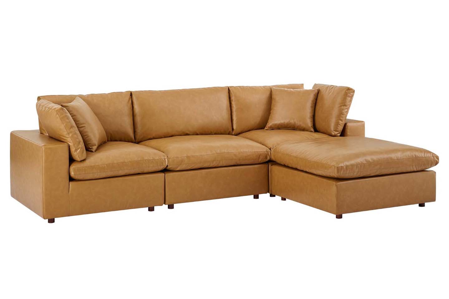 Commix Deep Seat Sectional Sofa With Ottoman, 3 Seater, Tan Imitation Leather