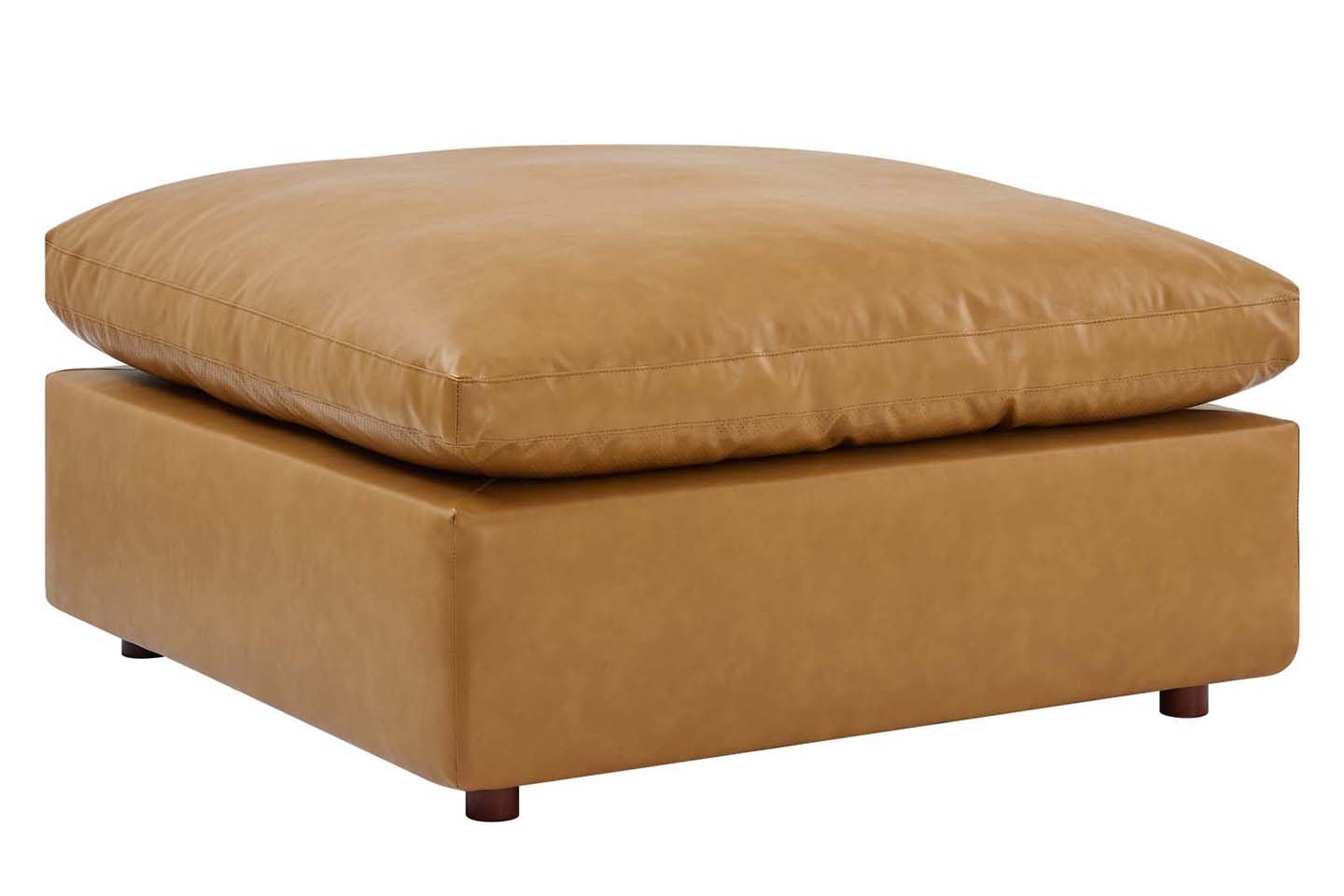 Commix Deep Seat Sectional Sofa With Ottoman, 3 Seater, Tan Imitation Leather