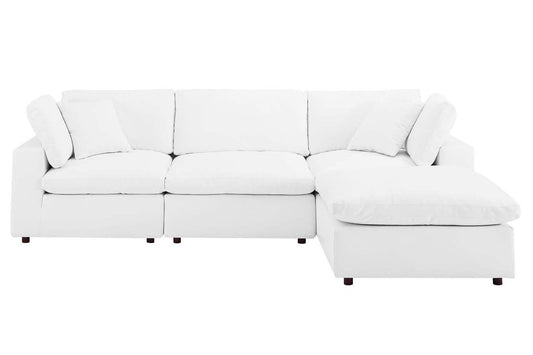 Commix Deep Seat Sectional Sofa With Ottoman, 3 Seater, White Imitation Leather