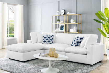 Commix Deep Seat Sectional Sofa With Ottoman, 3 Seater, White Imitation Leather