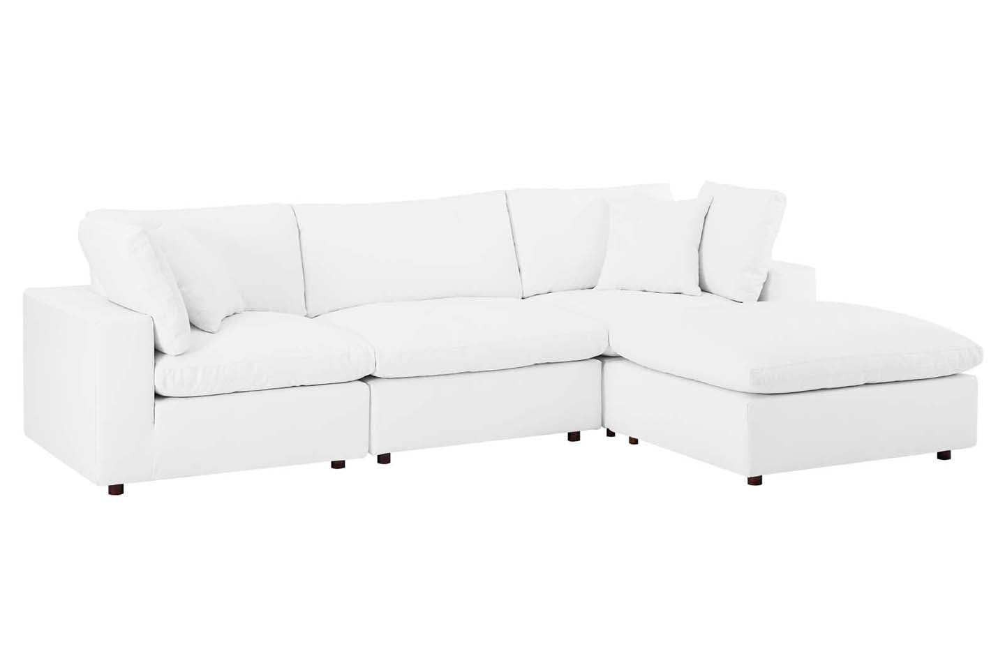 Commix Deep Seat Sectional Sofa With Ottoman, 3 Seater, White Imitation Leather