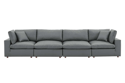 Commix Deep Seat Sectional Sofa, 4 Seater, Gray Imitation Leather