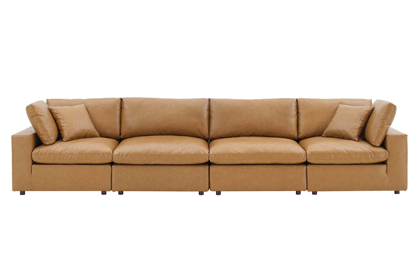 Commix Deep Seat Sectional Sofa, 4 Seater, Tan Imitation Leather