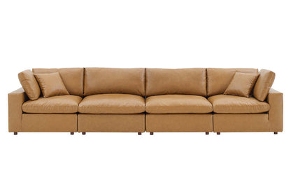 Commix Deep Seat Sectional Sofa, 4 Seater, Tan Imitation Leather