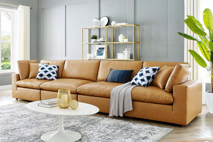 Commix Deep Seat Sectional Sofa, 4 Seater, Tan Imitation Leather