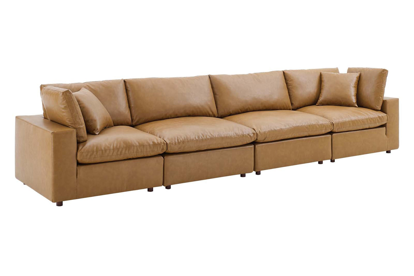 Commix Deep Seat Sectional Sofa, 4 Seater, Tan Imitation Leather