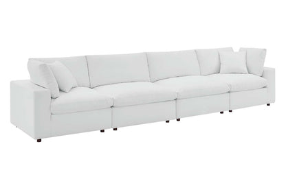 Commix Deep Seat Sectional Sofa, 4 Seater, White Imitation Leather