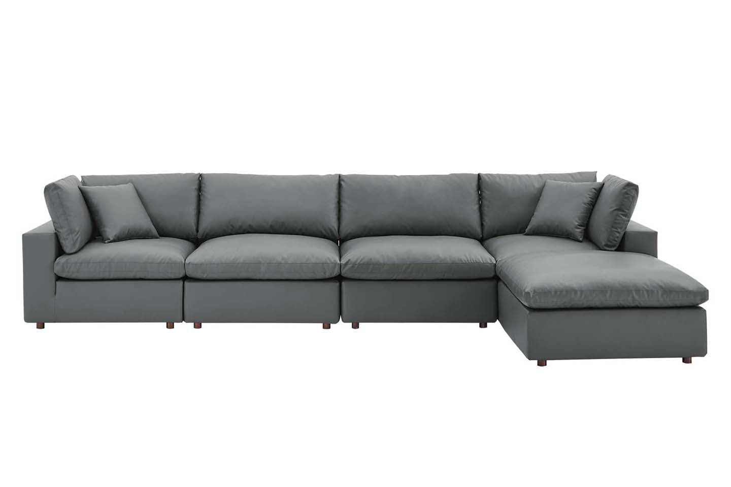 Commix Deep Seat Sectional Sofa With Ottoman, 4 Seater, Gray Imitation Leather