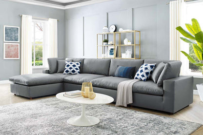 Commix Deep Seat Sectional Sofa With Ottoman, 4 Seater, Gray Imitation Leather