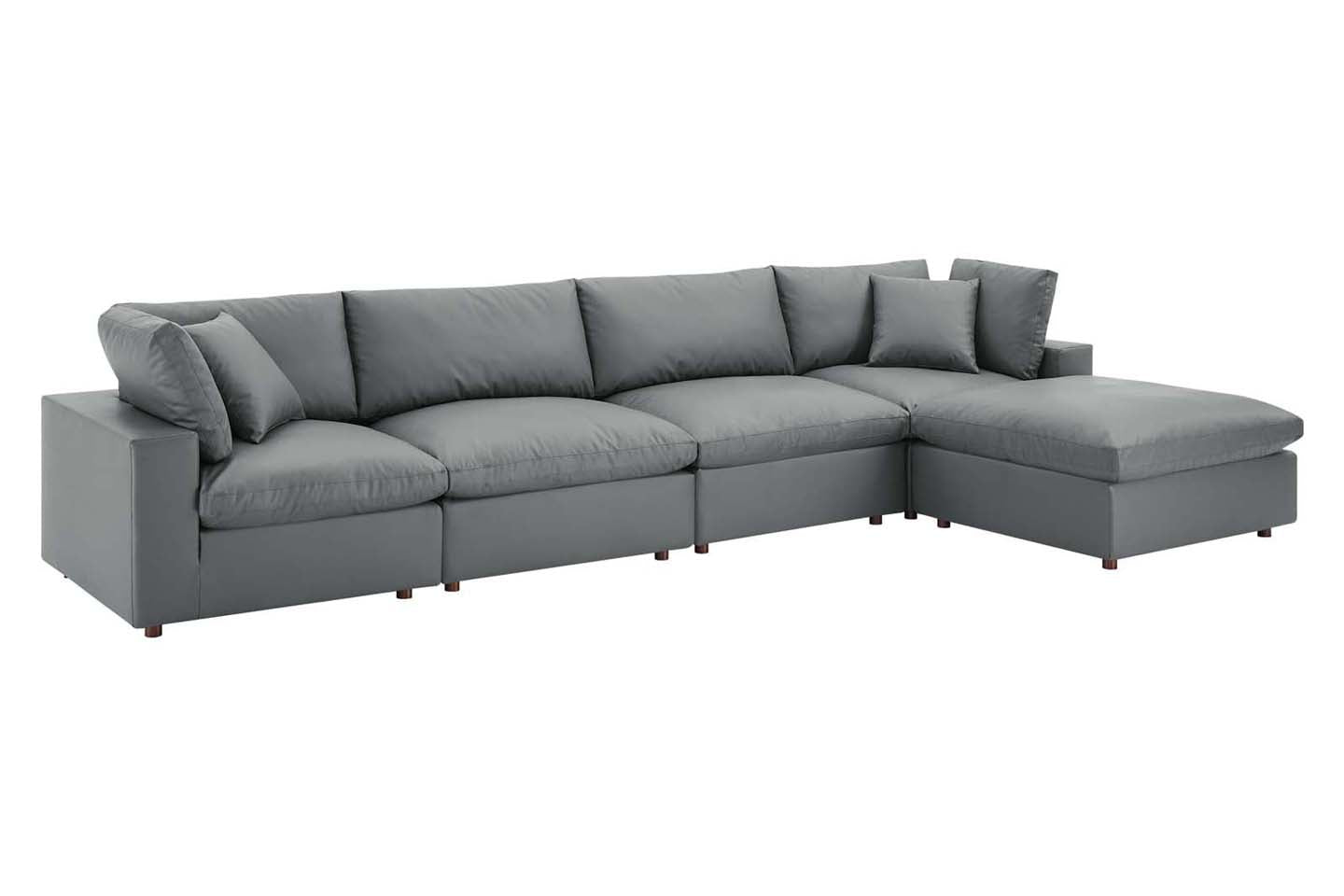 Commix Deep Seat Sectional Sofa With Ottoman, 4 Seater, Gray Imitation Leather