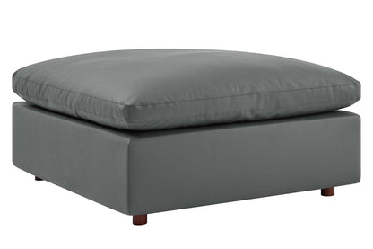 Commix Deep Seat Sectional Sofa With Ottoman, 4 Seater, Gray Imitation Leather