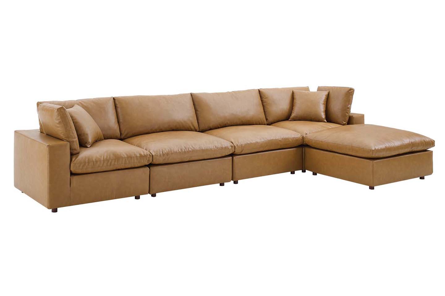 Commix Deep Seat Sectional Sofa With Ottoman, 4 Seater, Tan Imitation Leather