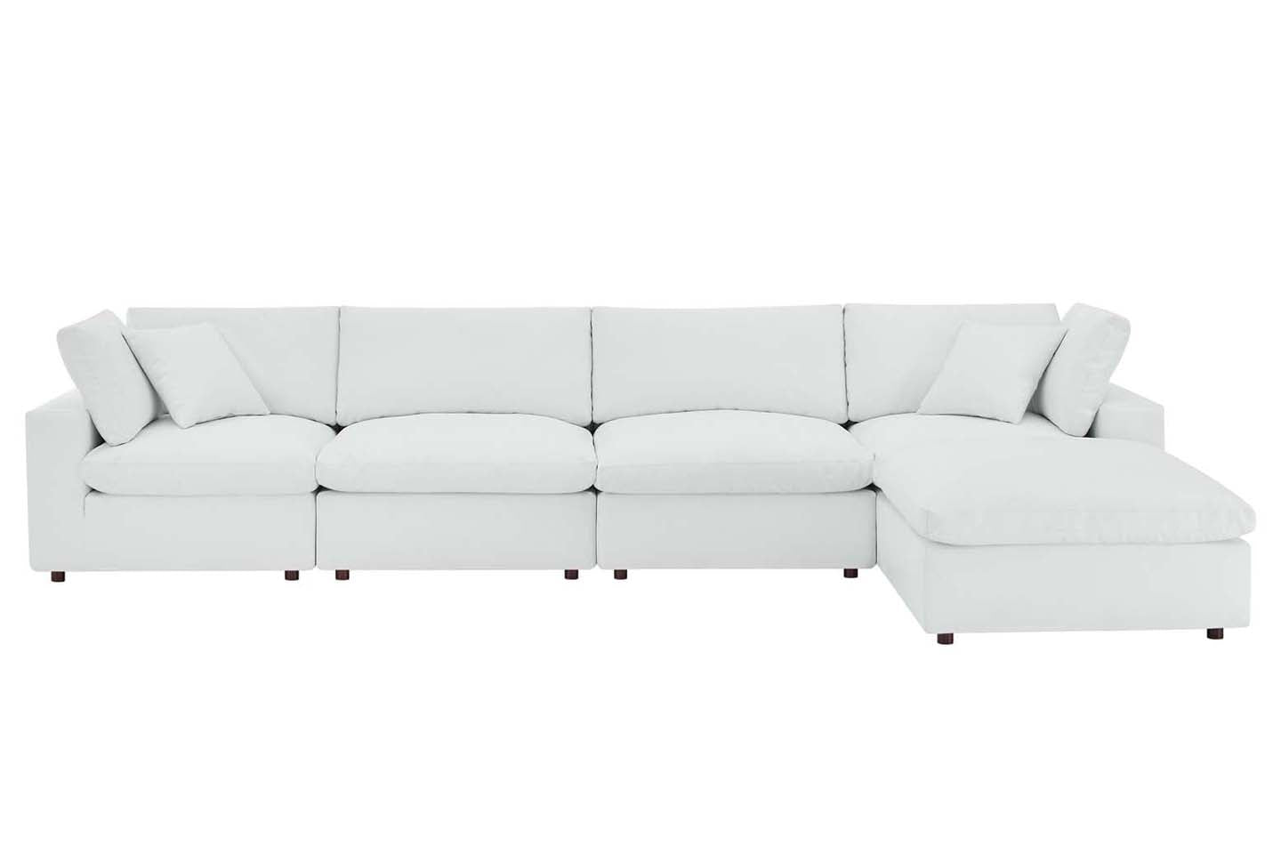 Commix Deep Seat Sectional Sofa With Ottoman, 4 Seater, White Imitation Leather