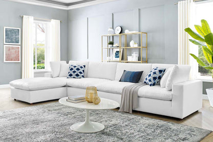 Commix Deep Seat Sectional Sofa With Ottoman, 4 Seater, White Imitation Leather