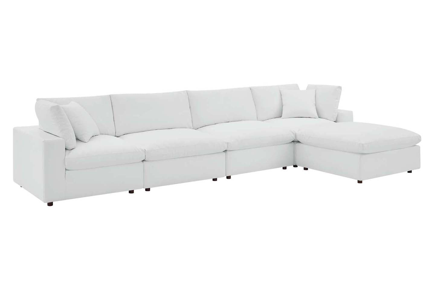 Commix Deep Seat Sectional Sofa With Ottoman, 4 Seater, White Imitation Leather