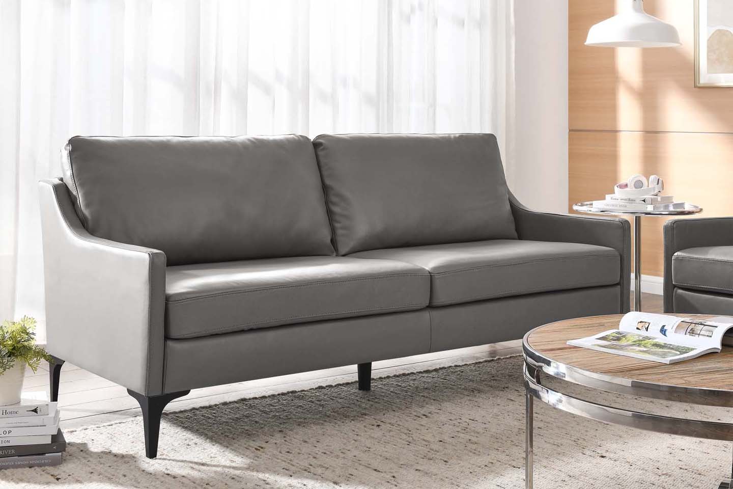 Madison 2 Seater Sofa, Gray Imitation Leather