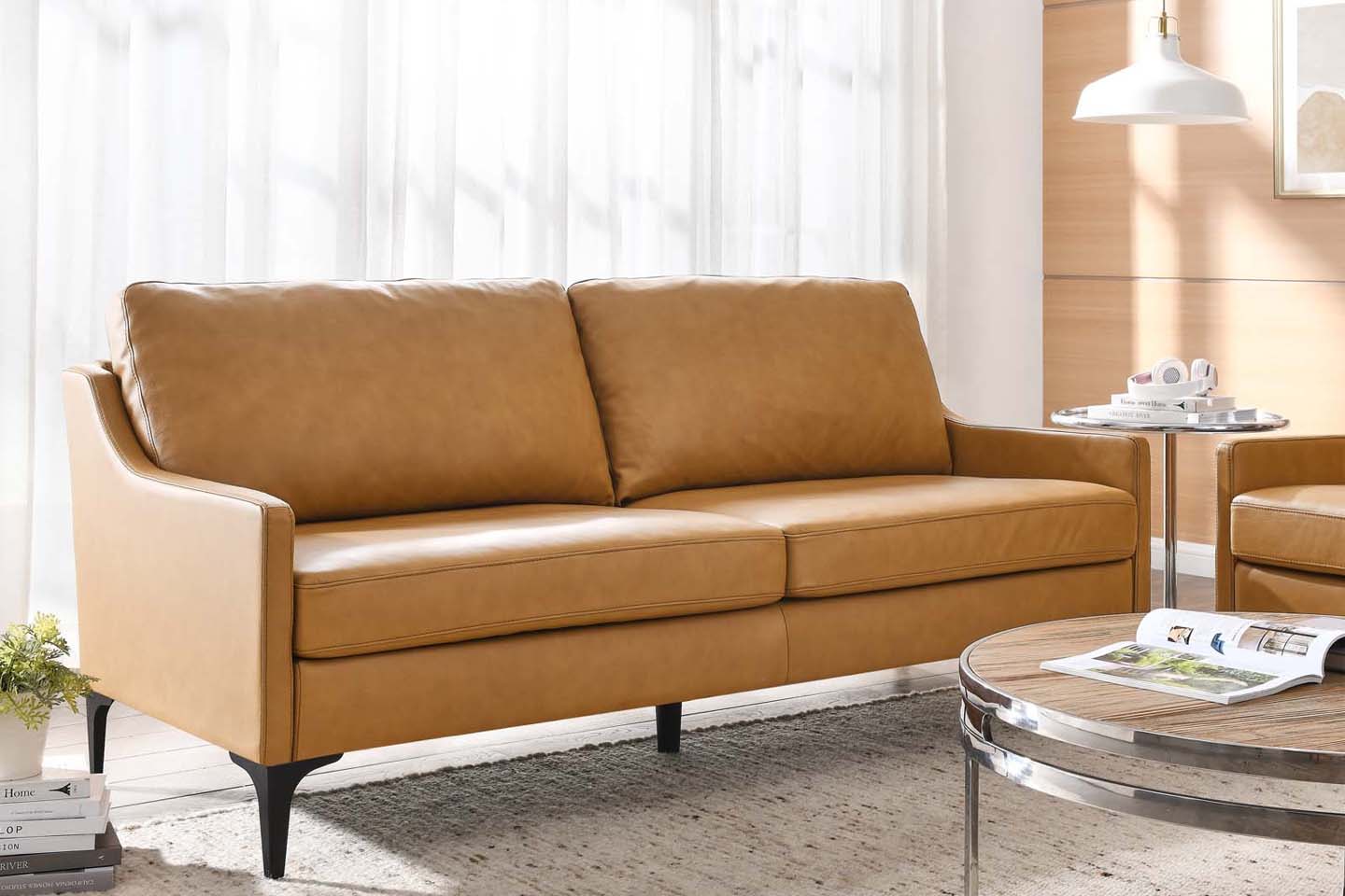 Madison 2 Seater Sofa, Tan Imitation Leather