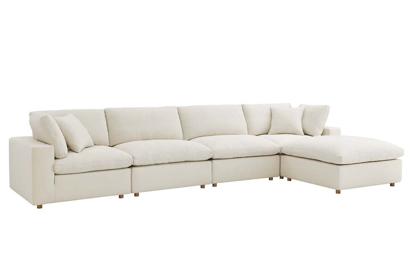 Commix Deep Seat Sectional Sofa With Ottoman, 4 Seater, Light Beige