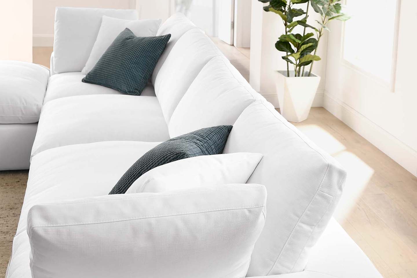 Commix Deep Seat Sectional Sofa With Ottoman, 4 Seater, White