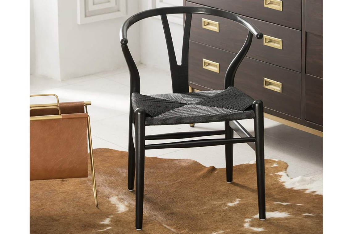 Wishbone Dining Chair, Black with Black Weave