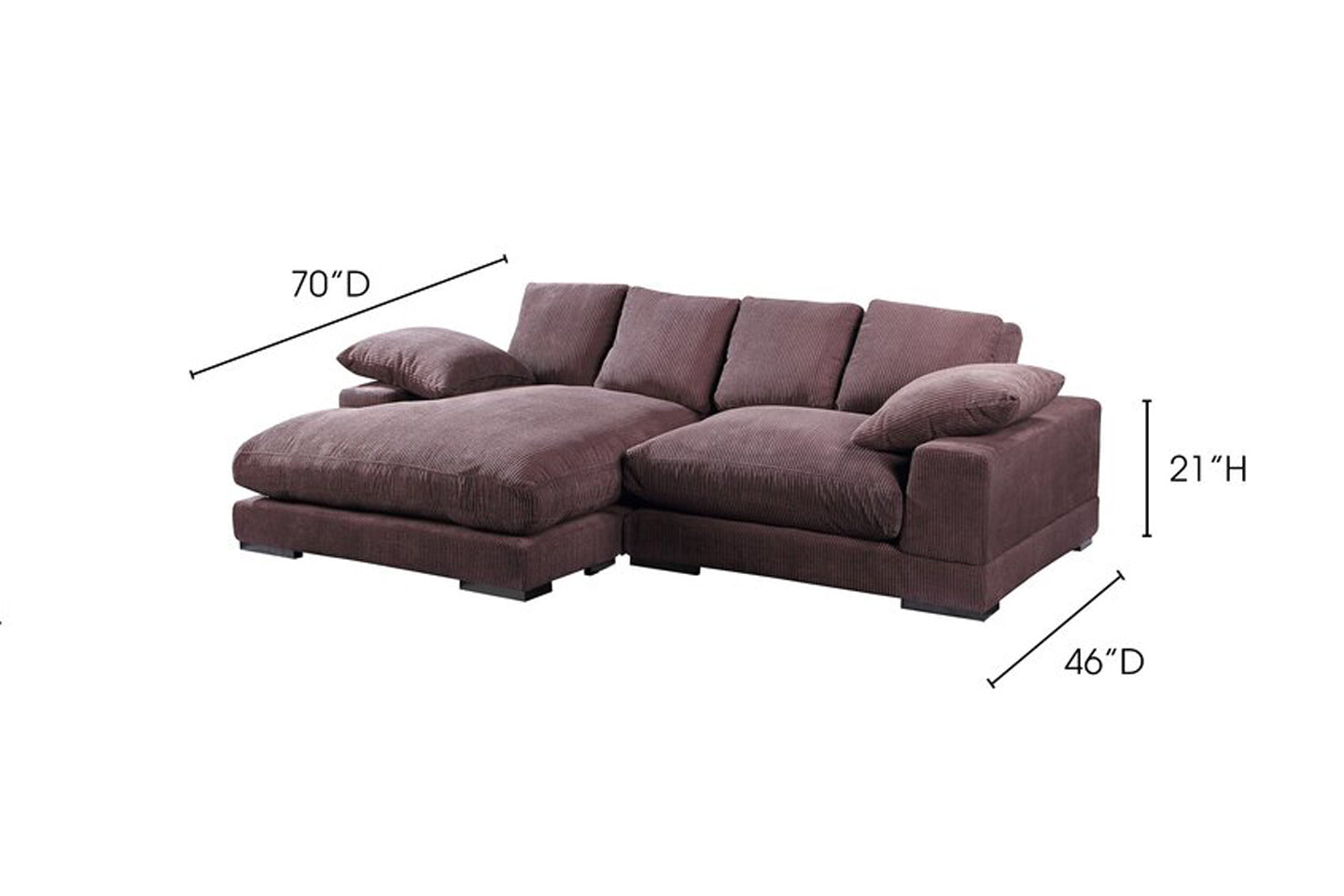 Plush Reversible Deep Seat Sectional Sofa, High Resilient Foam, Dark Brown