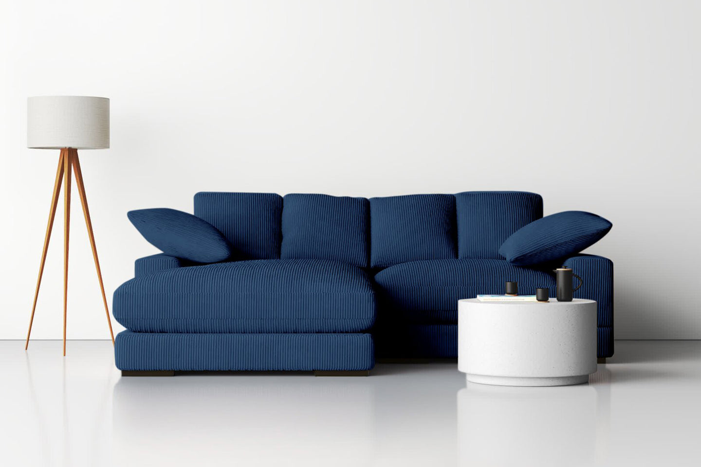 Plush Reversible Deep Seat Sectional Sofa, High Resilient Foam, Navy Blue