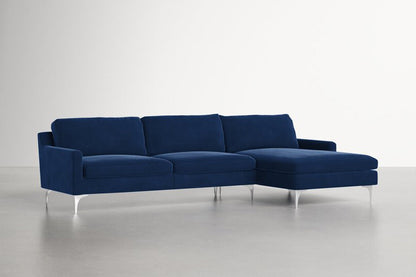 Jones Sectional Sofa With Chaise, Left Facing, Blue, Velvet