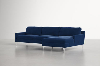 Jones Sectional Sofa With Chaise, Left Facing, Blue, Velvet