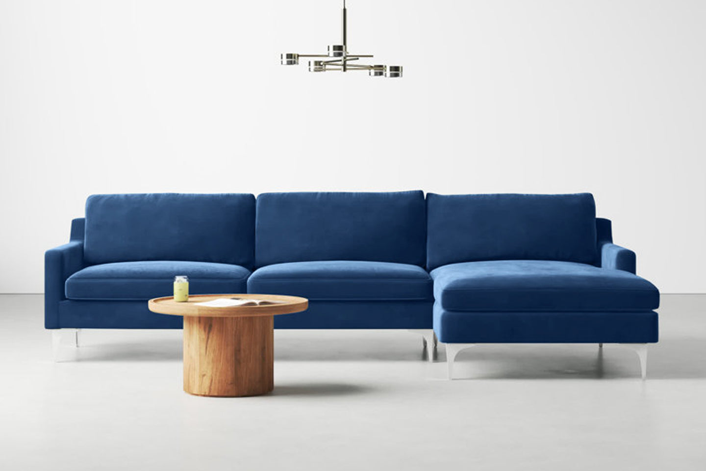 Jones Sectional Sofa With Chaise, Left Facing, Blue, Velvet