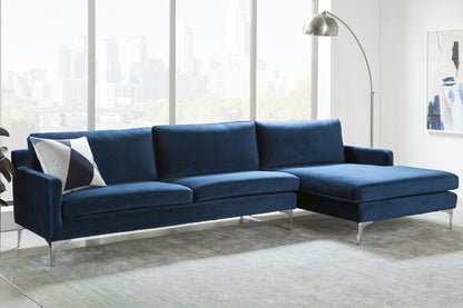 Jones Sectional Sofa With Chaise, Left Facing, Blue, Velvet