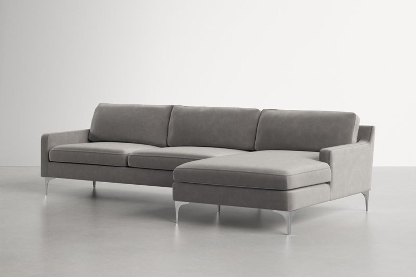 Jones Sectional Sofa With Chaise, Left Facing, Light Gray, Velvet