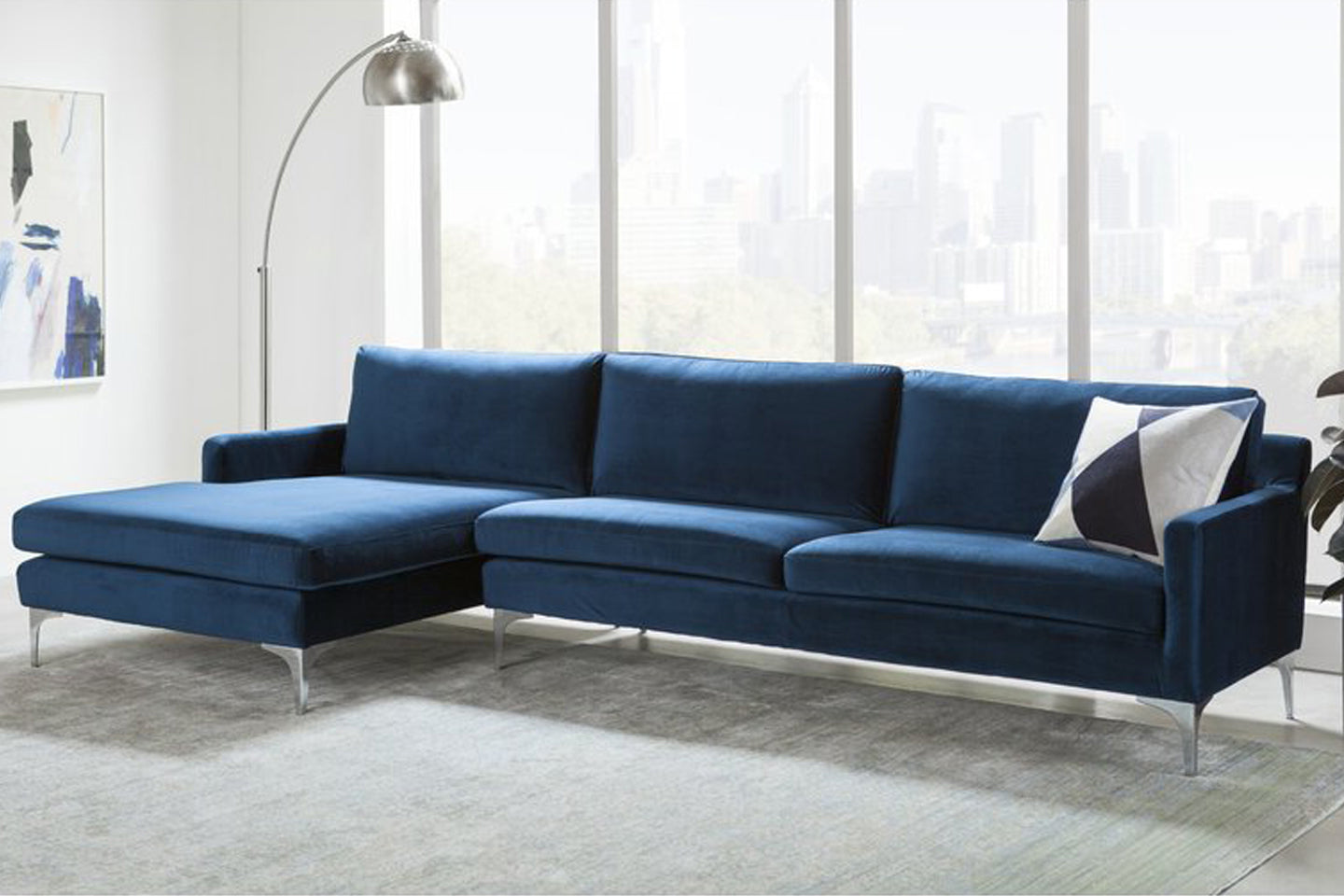 Jones Sectional Sofa With Chaise, Right Facing, Blue, Polyester