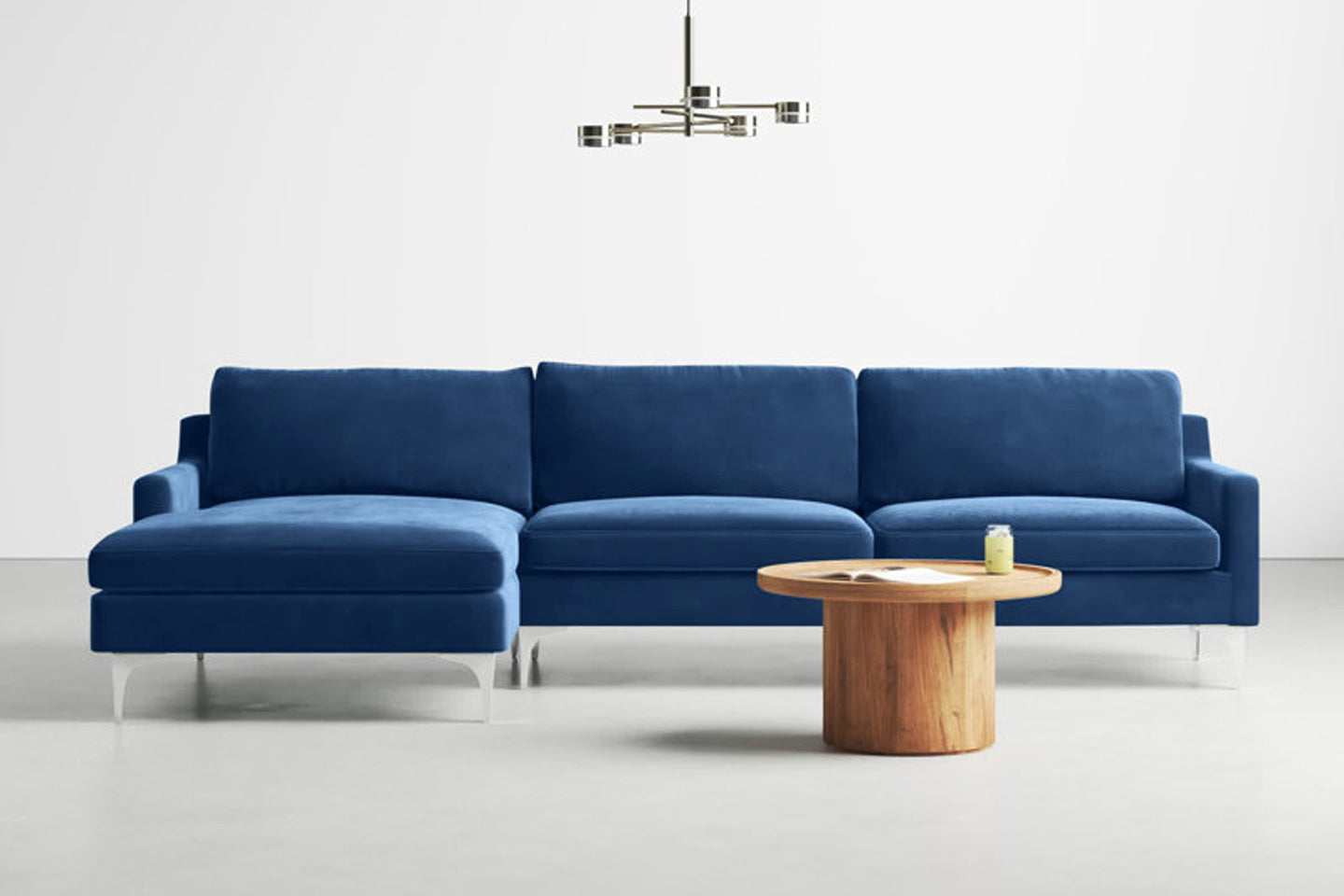 Jones Sectional Sofa With Chaise, Right Facing, Blue, Polyester