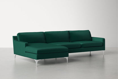 Jones Sectional Sofa With Chaise, Right Facing, Green, Velvet