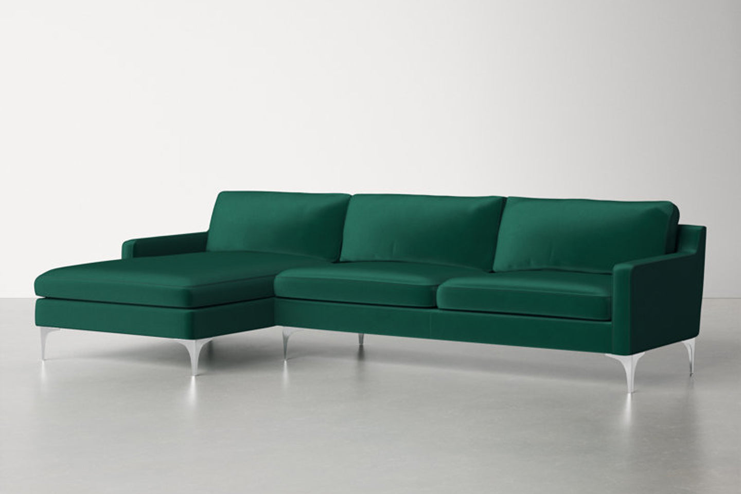 Jones Sectional Sofa With Chaise, Right Facing, Green, Velvet